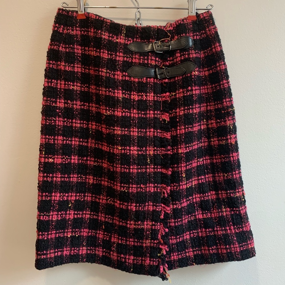 Pink and black plaid buckle Carlisle skirt
